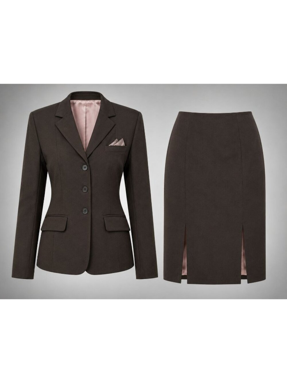 DKNY City Womens Black Blazer & Skirt Suit Set Size 8 With Pink Striped Lining - Picture 1 of 12